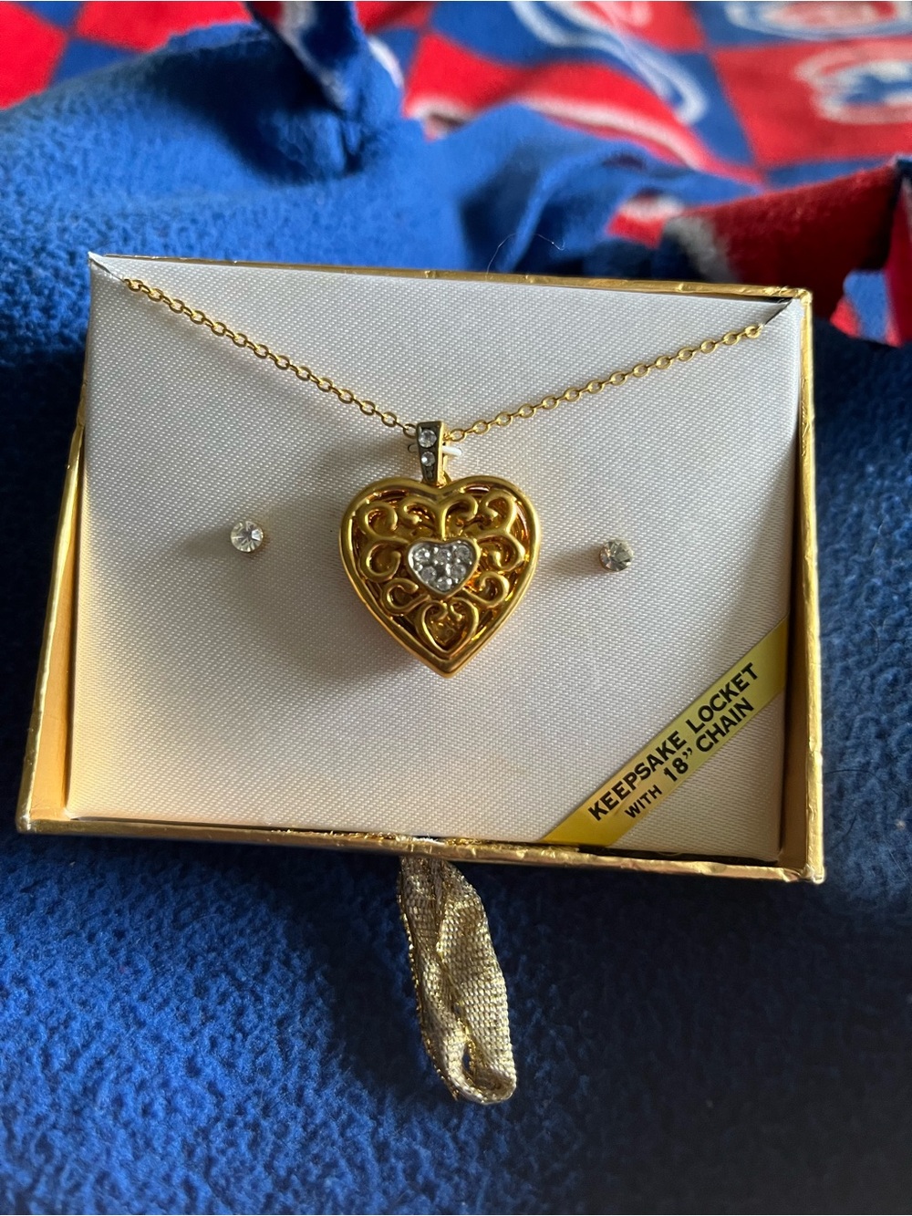 Gold Heart Filigree Keepsake Locket Necklace with Crystal Accent